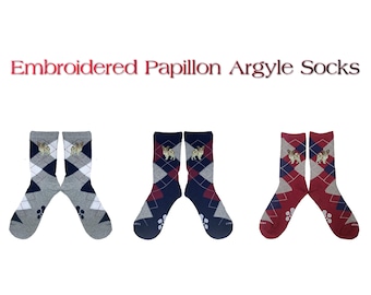 Embroidered Papillon Unisex Argyle Socks - Comfortable and Fashionable Socks for Men and Women - YourBreed Clothing Company