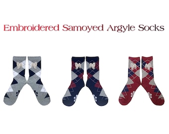 Embroidered Samoyed Unisex Argyle Socks - Comfortable and Fashionable Socks for Men and Women - YourBreed Clothing Company