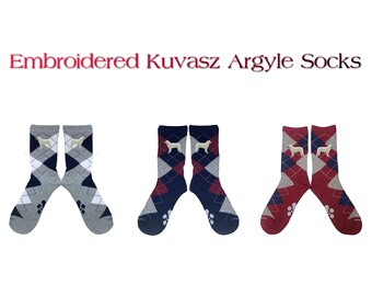 Embroidered Kuvasz Unisex Argyle Socks - Comfortable and Fashionable Socks for Men and Women - YourBreed Clothing Company