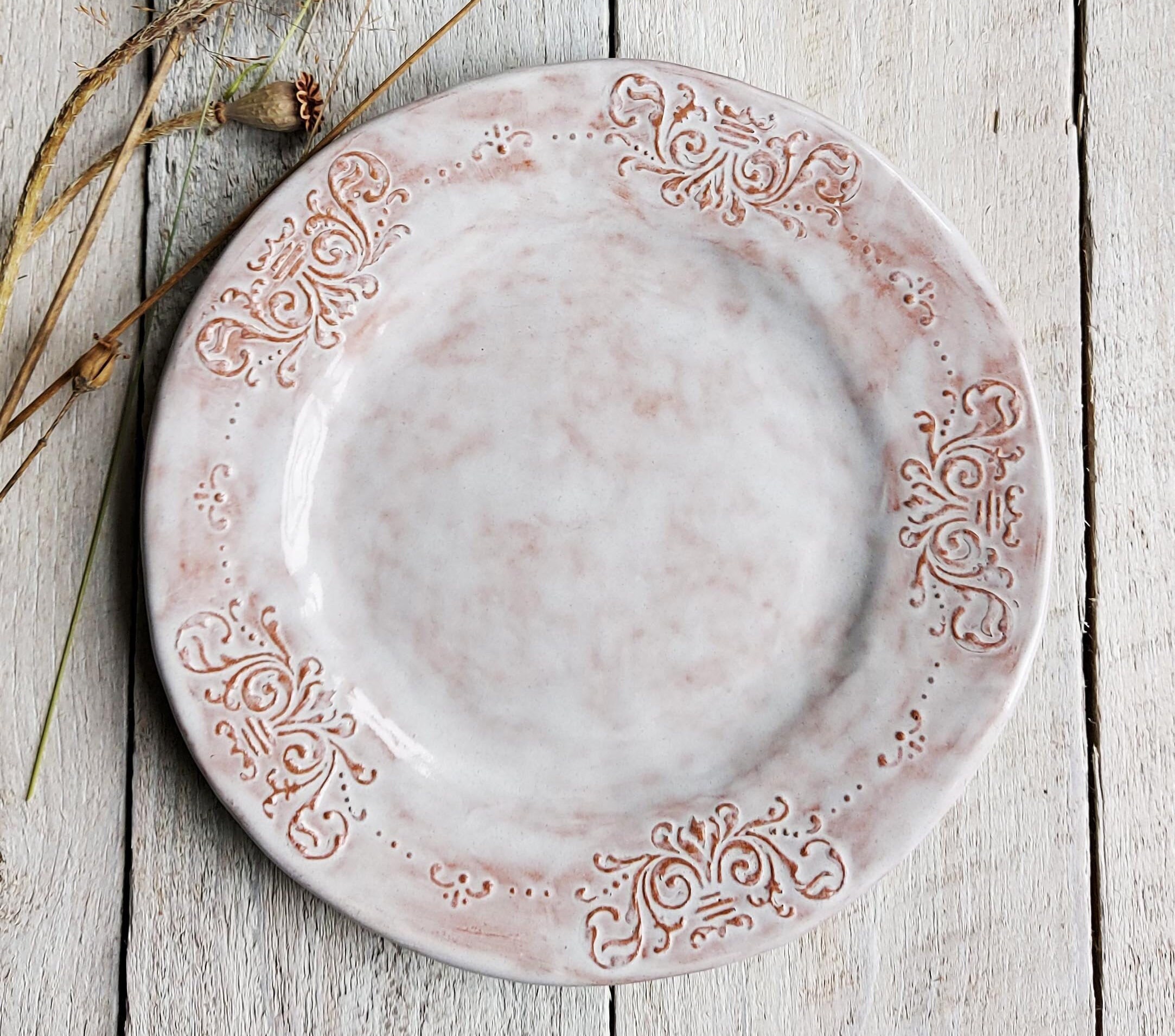 Vintage Style Ceramic Plate Patterned Relief Home Decor Etsy