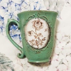 FLORAL ceramic mug, Hand painted flower cup, Victorian style mug, Rustic holiday decor, Sentimental gift mom, Plant lover mug, Anemone mug zdjęcie 2