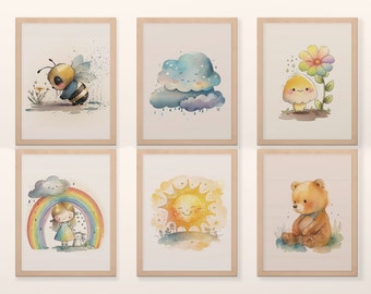 Set of 6 Cute Little Girl Printable Wall Art - Cute Children Prints - Baby Nursery Wall Art - Cute Nursery Wall Decor - Digital Art
