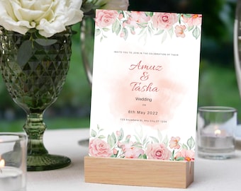 Pink Floral Wedding Invitation Template Editable, Floral Wedding Invites Printable, Elegant Blush Pink Flowers Invitation, Digital