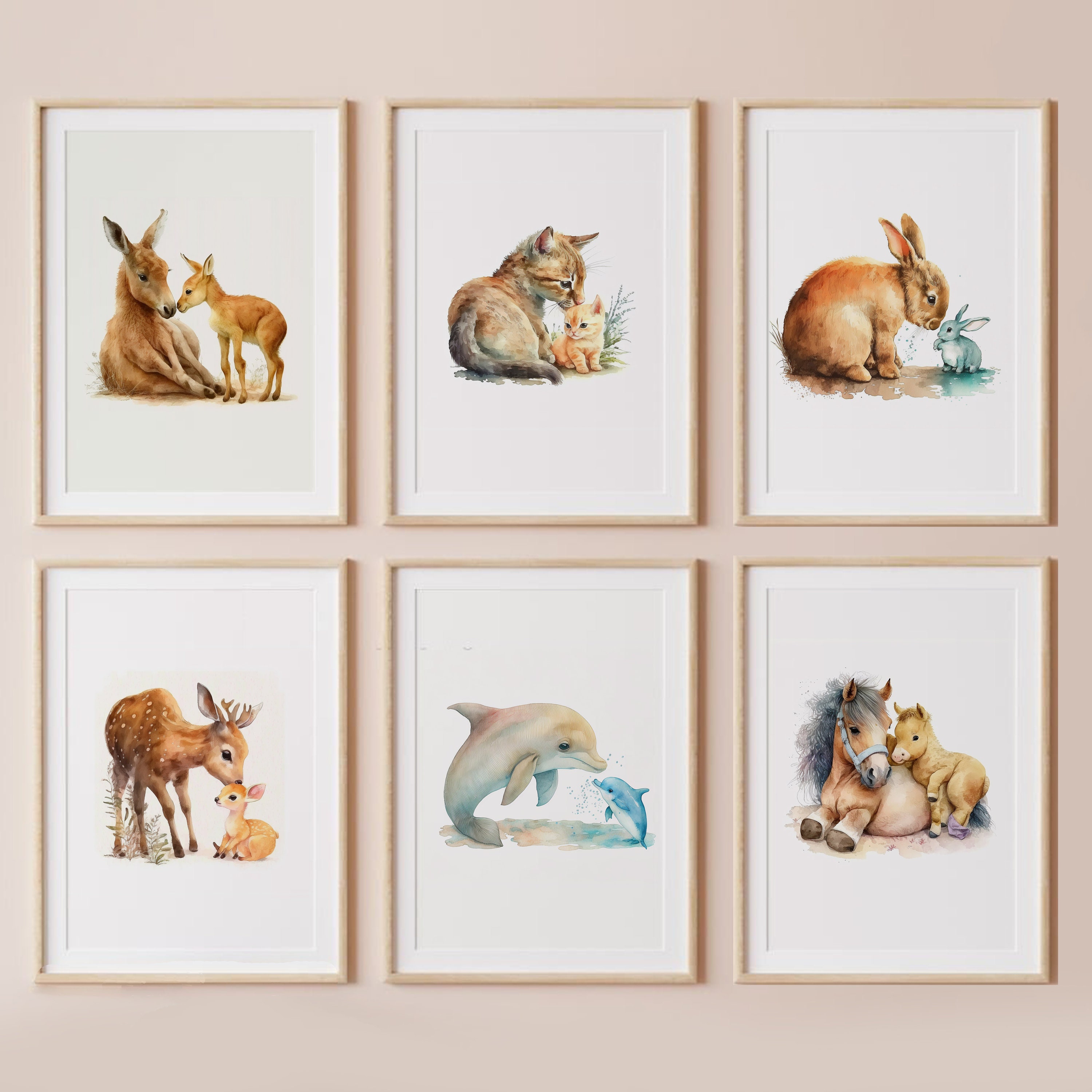 Set of 6, Printable Animal Mom and Baby Artwork-woodland Nursery Decor ...