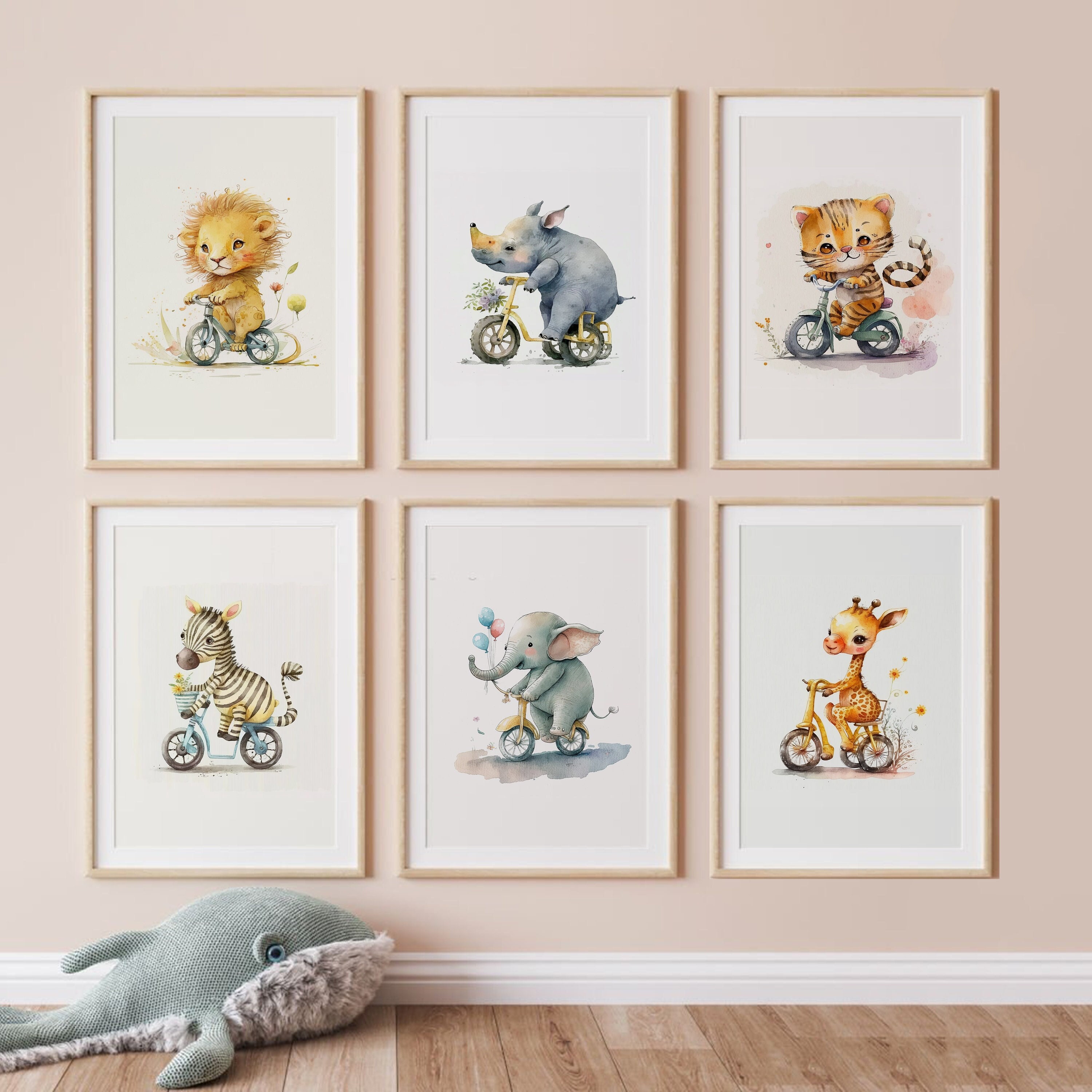 Animal Rising Bike Set of 6 Baby Animal Riding Bike Printable Wall Art - Baby Animal Print ...
