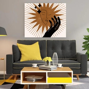 Abstract Face Hands Art Print, Female Face line Art, Modern Abstract Wall Décor, Minimal Printable Art, Bohemian Décor, Gallery Art Digital