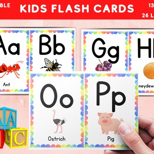 Kids Learning Animal Flashcards - Montessori Toddler Cards Pritntable - Picture Flashcards - Alphabet Preschool Learning - 5 by 7 Print PDF