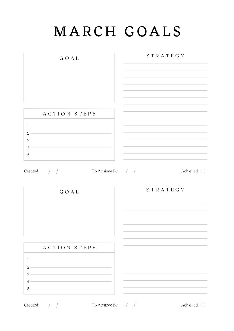 Monthly Goals Planner Printable, Yearly Goals Planner, Goal Setting ...