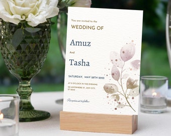 Blumen Hochzeitseinladung druckbare, minimalistische Hochzeitseinladungen Vorlage, elegante Blumen Einladung, Hochzeitsbriefpapier, bearbeitbar