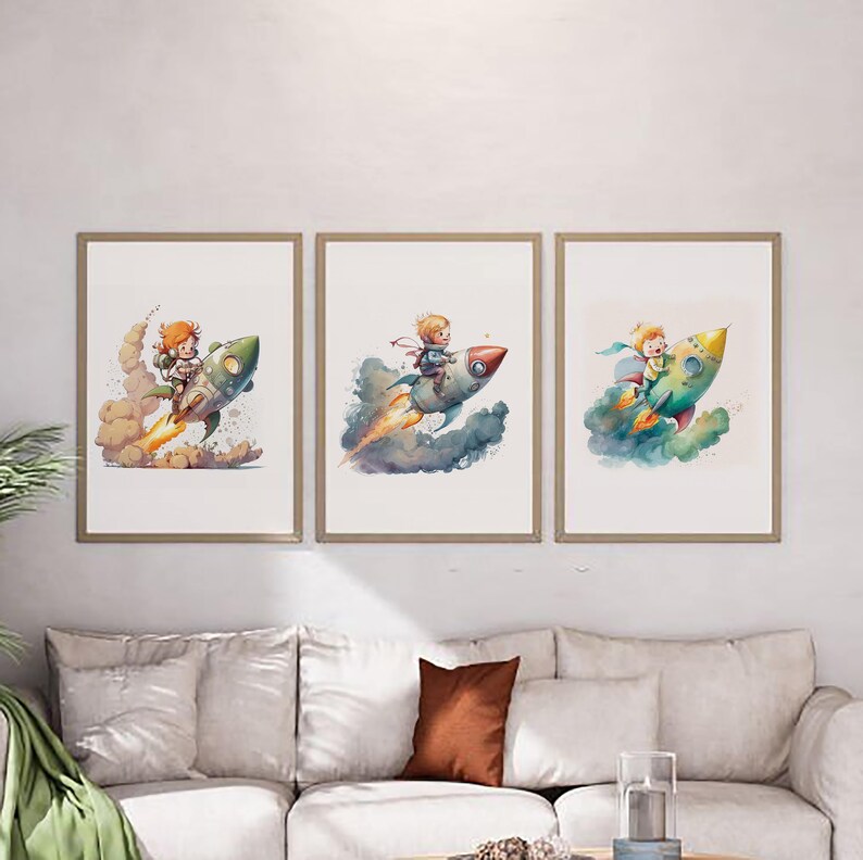 Set of 6 Little Boy With A Rocket Printable Wall Art Little Boy Prints ...