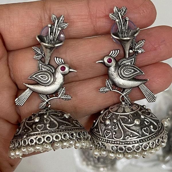 Bird Earrings | Oxidized Earrings | Silver Plated Earrings | Indian Jewelry | Indian Earrings | Desi Jewelry | Bollywood Jewelry