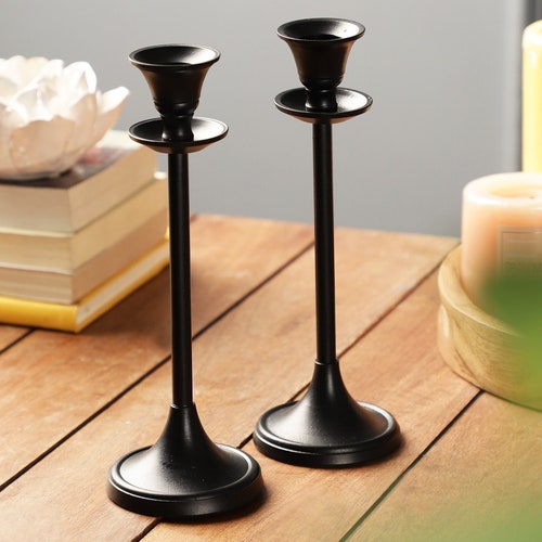 Rely Black Candle Holder Set of 2.decorative Taper Candles Etsy