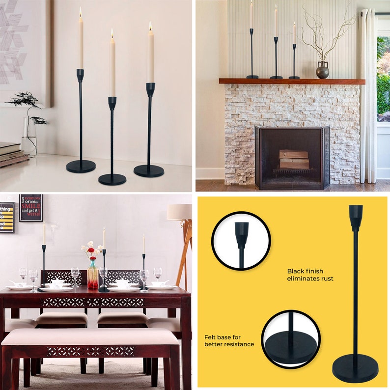 Black Candlestick Holder Set Aluminum Decorative Candle Etsy