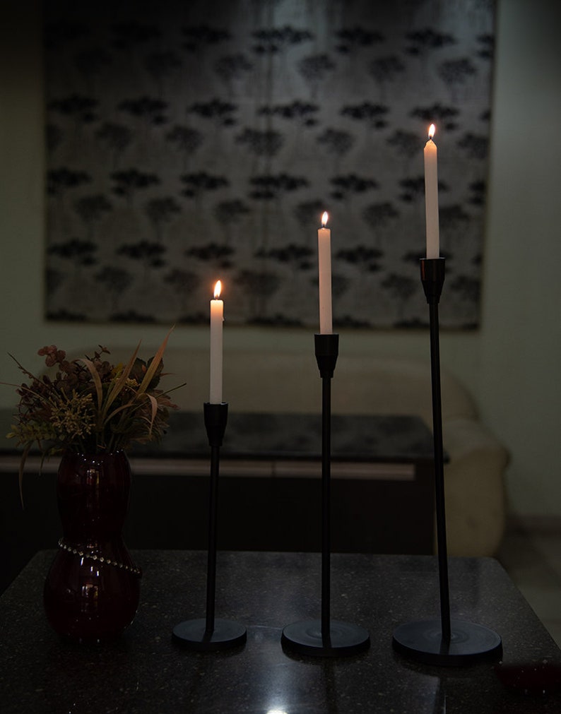Black Candlestick Holder Set Aluminum Decorative Candle Etsy