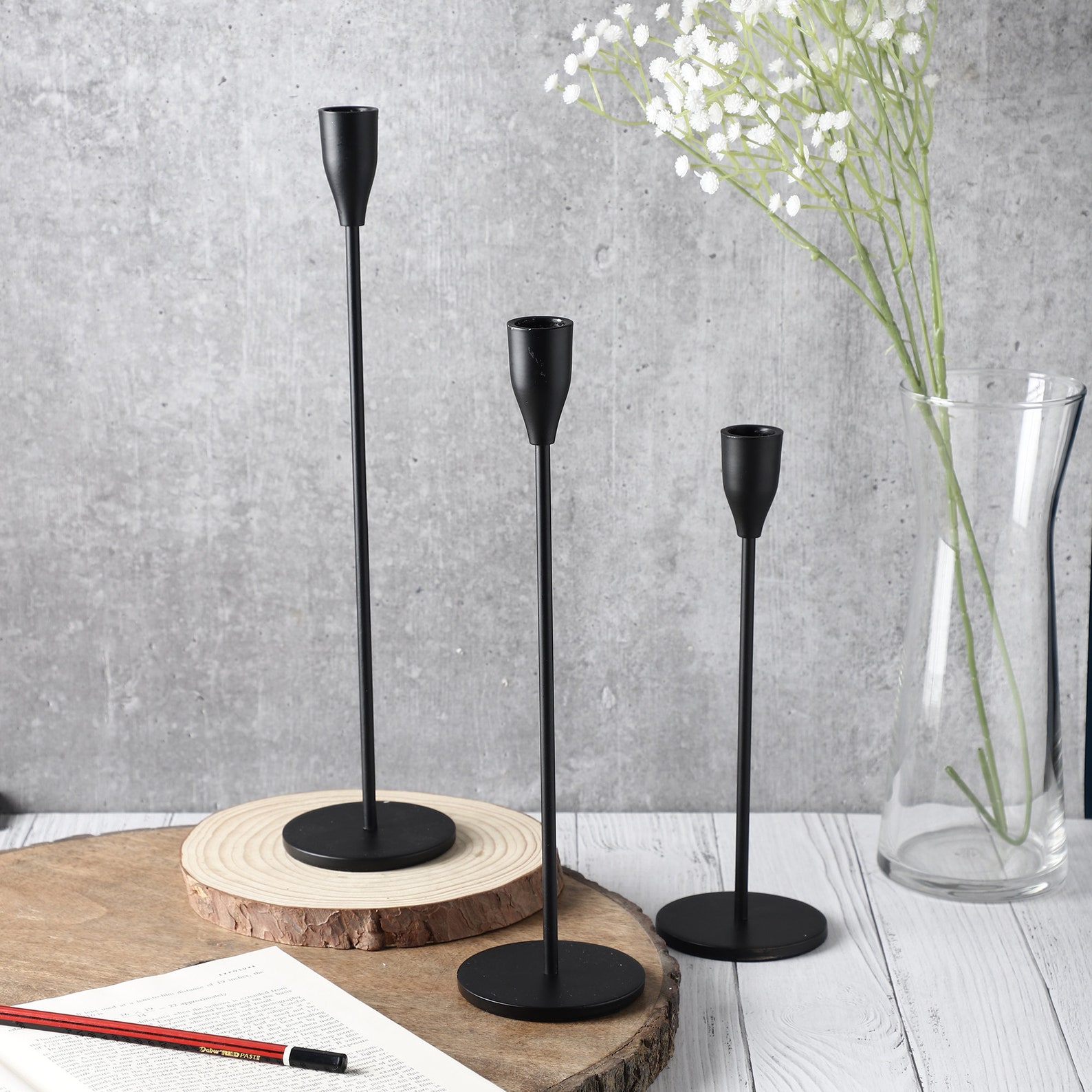 Rely Black Candlestick Holder Set of 3 Decorative Candle Etsy