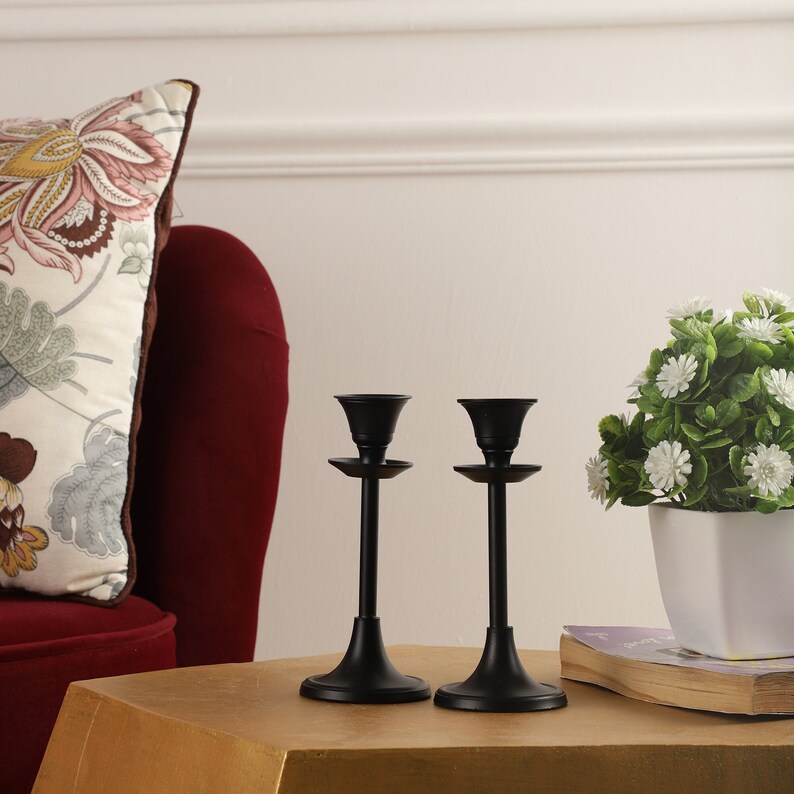 Set of 2 Metal Black Candlestick Holder Antique Candle Stick Etsy