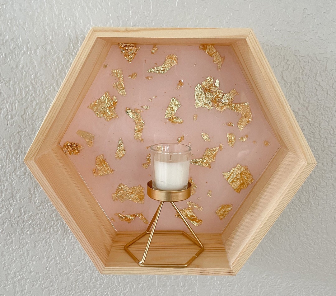 Pink and Gold Hexagon Wall Decor Shelf Etsy