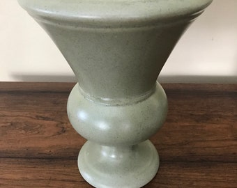 Haeger Vase, Vintage Matte Green Pottery Vase 9” Tall, Like New with Gold Sticker