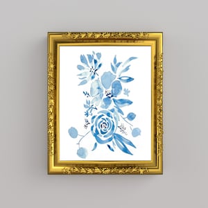 Blue Flowers Spring Art Print {Cute Wall Art, Home Decorating, Original Painting, Watercolor, Wall Decor, Interior Design, Girly,  Mom Gift}
