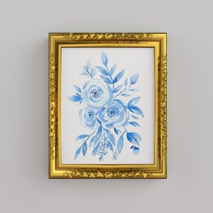 Blue Flowers Spring Art Print {Cute Wall Art, Home Decorating, Original Painting, Watercolor, Wall Decor, Interior Design, Girly, Mom Gift}