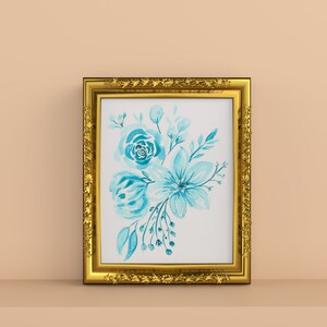 Turquoise Flowers Spring Art Print {Cute Wall Art, Home Decorating, Original Painting, Watercolor, Wall Decor, Interior Design, Girly, Gift}