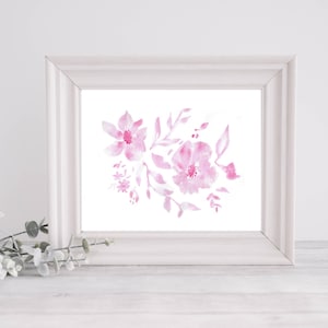 Pink Flowers Spring Art Print {Cute Wall Art, Home Decorating, Original Painting, Watercolor, Wall Decor, Interior Design, Girly, Mom Gift}