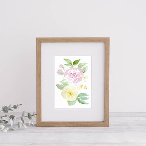Pink and Yellos Flowers Spring Art Print {Cute Wall Art, Home Decorating, Original Painting, Watercolor, Decor, Interior Design, Girly Gift}