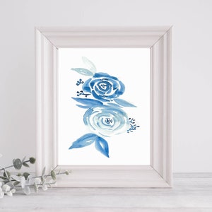 Blue Flowers Spring Art Print {Cute Wall Art, Home Decorating, Original Painting, Watercolor, Wall Decor, Interior Design, Girly, Mom Gift}
