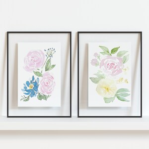 Pink and Navy Flowers Spring Art Print {Cute Wall Art, Home Decorating, Original Painting, Watercolor, Wall Decor, Interior Design, Girly}