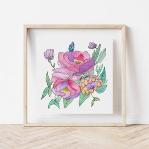 Pink Peony Flower Spring Art Print {Cute Wall Art, Home Decorating, Original Painting, Watercolor, Wall Decor, Interior Design, Girly, Gift}