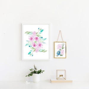 Preppy Pink Flowers Spring Art Print {Cute Wall Art, Home Decorating, Original Painting, Watercolor, Decor, Interior Design, Girly, Gift}