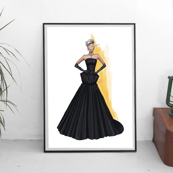 Lady Gaga Oscars Kleid Mode Illustration DIGITAL DOWNLOAD | Wandkunst | Geschenkideen | A5 | A4 | A3 | Fan Art | Digitale Illustration