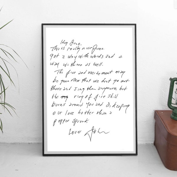 Johnny Cash Love Letter Handwriting Print DIGITAL DOWNLOAD | Fan Wall Art | Gift Ideas | A5 | A4 | A3 | Greetings Card | Love Letter