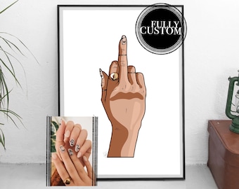 Custom Middle Finger Illustration | Custom Gift | Custom Design | Middle Finger Illustration | Wall Art | Bedroom Wall Art | Personalized