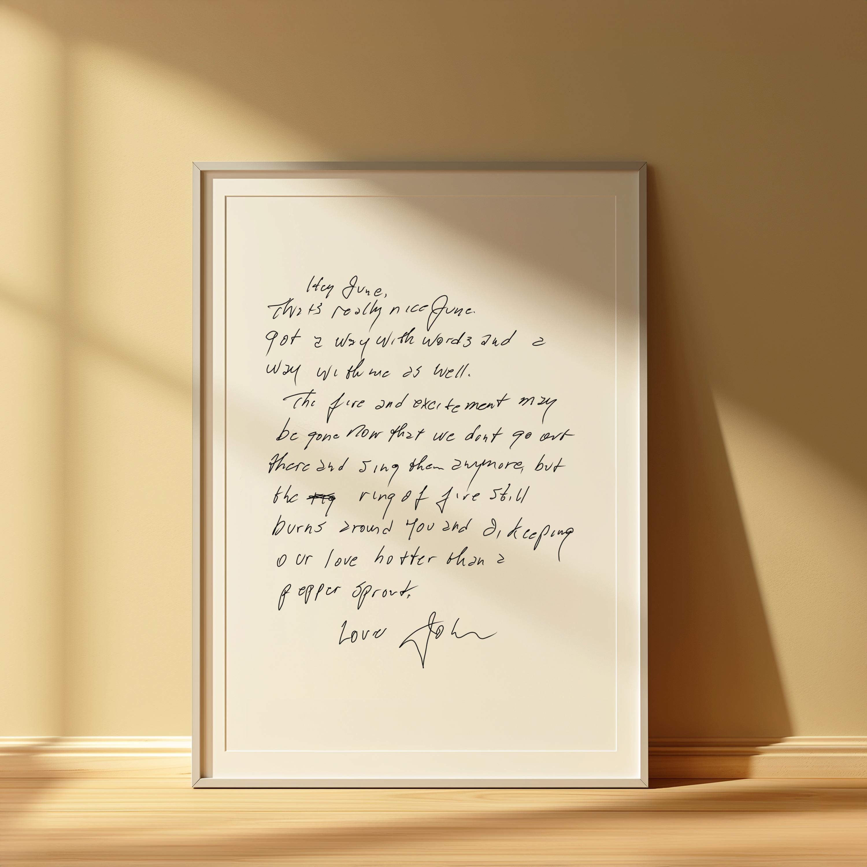 Johnny Cash Love Letter Handwriting Print | Handwritten Print | Fan Wall Art | Gift Ideas | A5 | A4 | A3 | Love Letter | Johnny Cash Fan