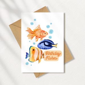 d'anniversaire de poissons d'anniversaire | A5 | A6 | Enveloppe incluse | Carte de voeux