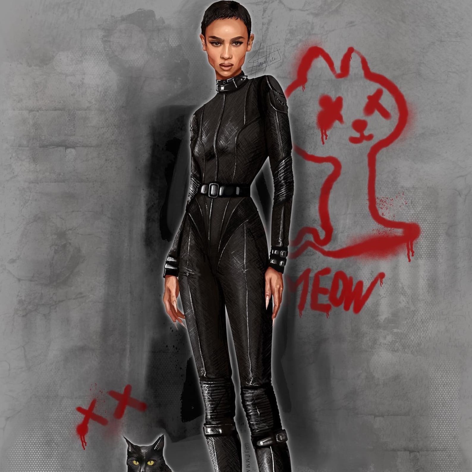 Catwoman Costume Illustration Zoe Kravitz Fan Wall Art Etsy UK