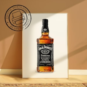 Jack Daniels Bottle Illustration | DIGITAL DOWNLOAD | Fan Art Print | A5 A4 A3 Print | Quality Print | Digital Illustration | Bar Cart Print