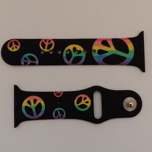 Peace Symbol Custom Art Laser Engraved Dual Color Silicone Watch Band for Apple Watches 10 Color Combinations