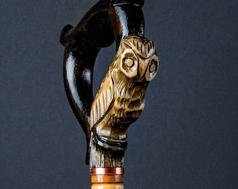 Owl cane Wood carved walking cane Owl walking stick Comfortable accessory Best gift idea Walking Stick for men for Walking Stick for women