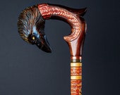 Black Raven Cane Walking Stick Wood Wooden Cane Hand Carved Carving Handmade Walking Sticks Animal Cane present him her men old elderly