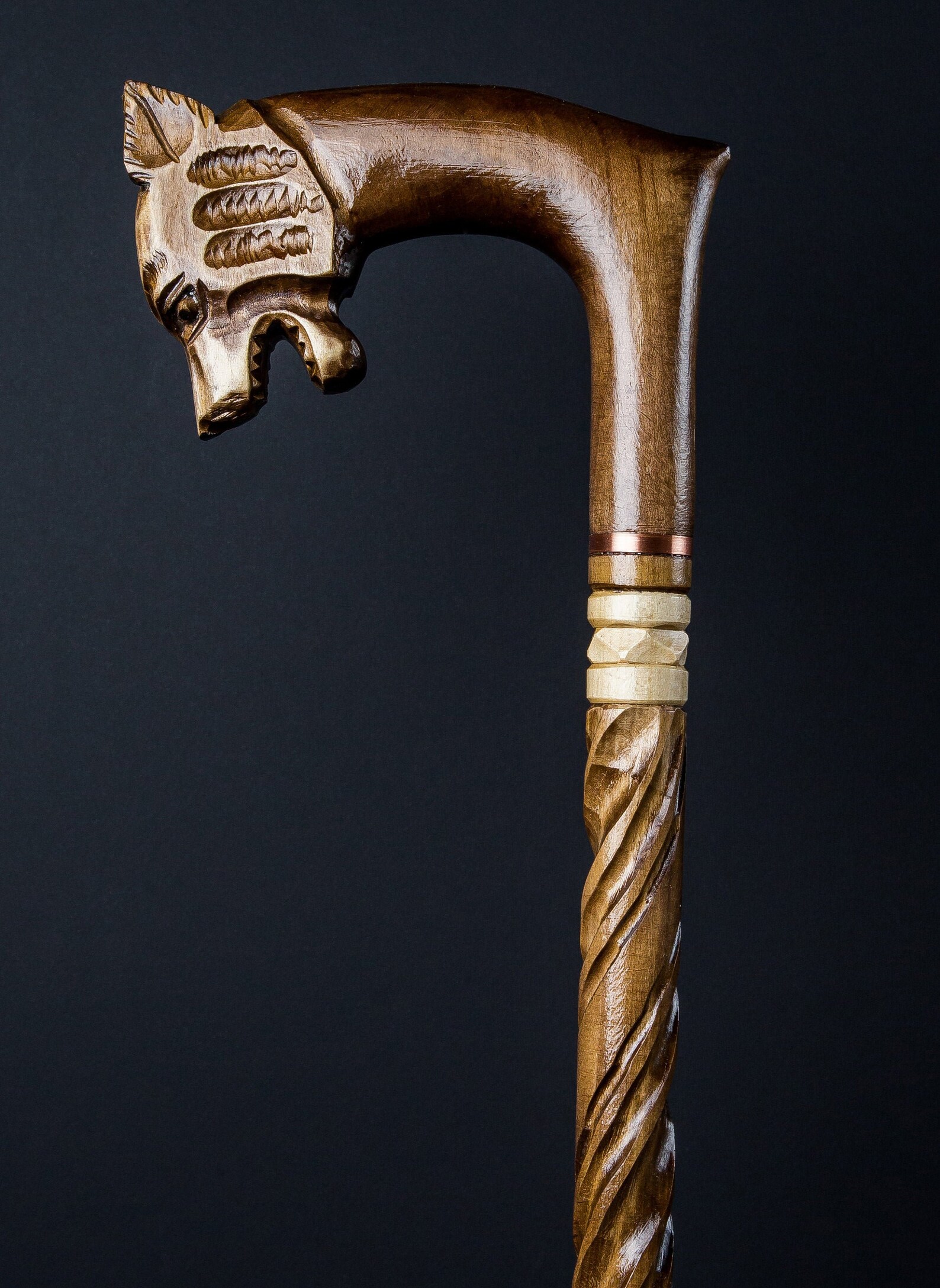 Wolf head cane Walking Stick Wooden Cane Head Palm Grip Etsy