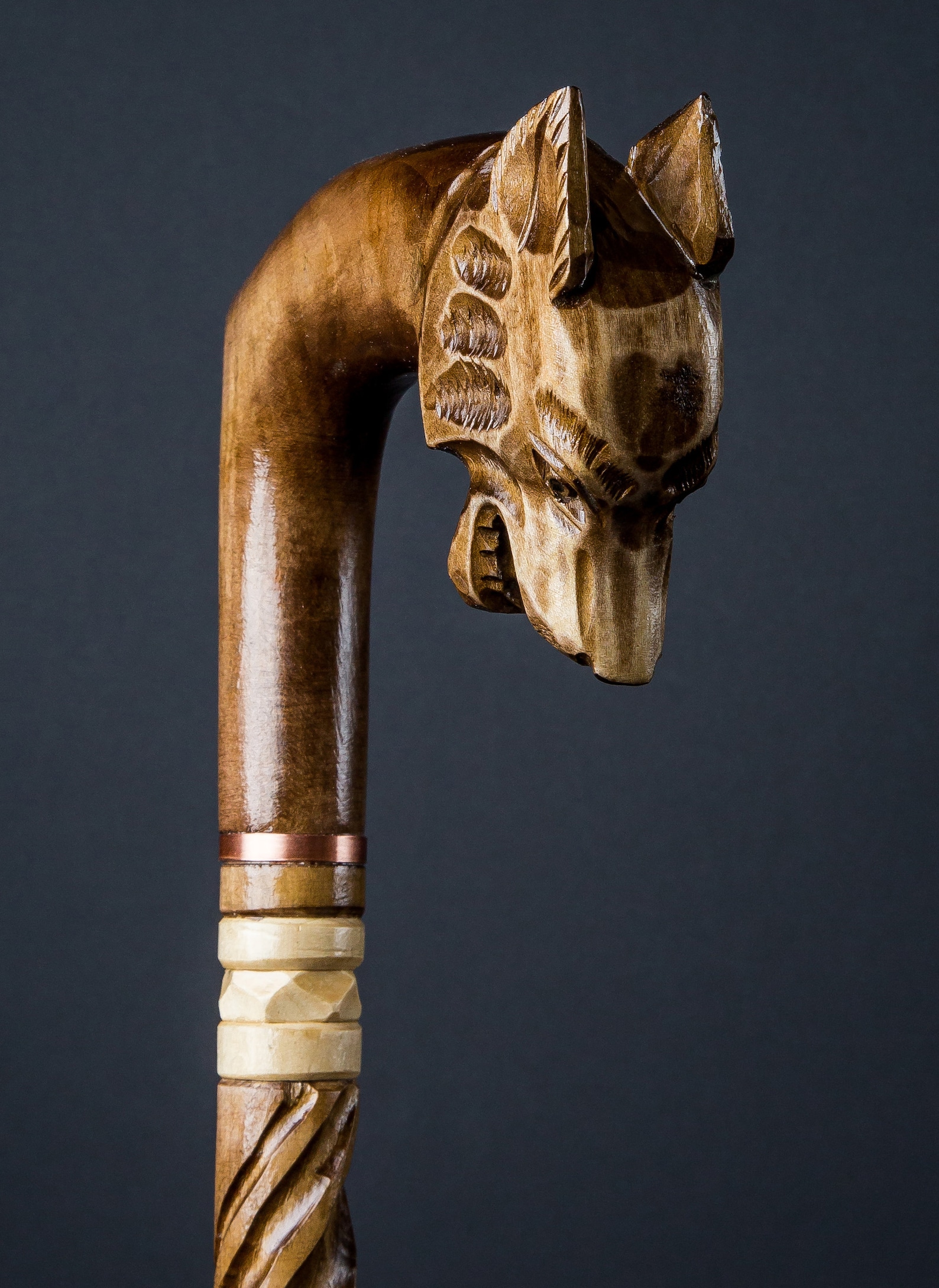 Wolf head cane Walking Stick Wooden Cane Head Palm Grip Etsy
