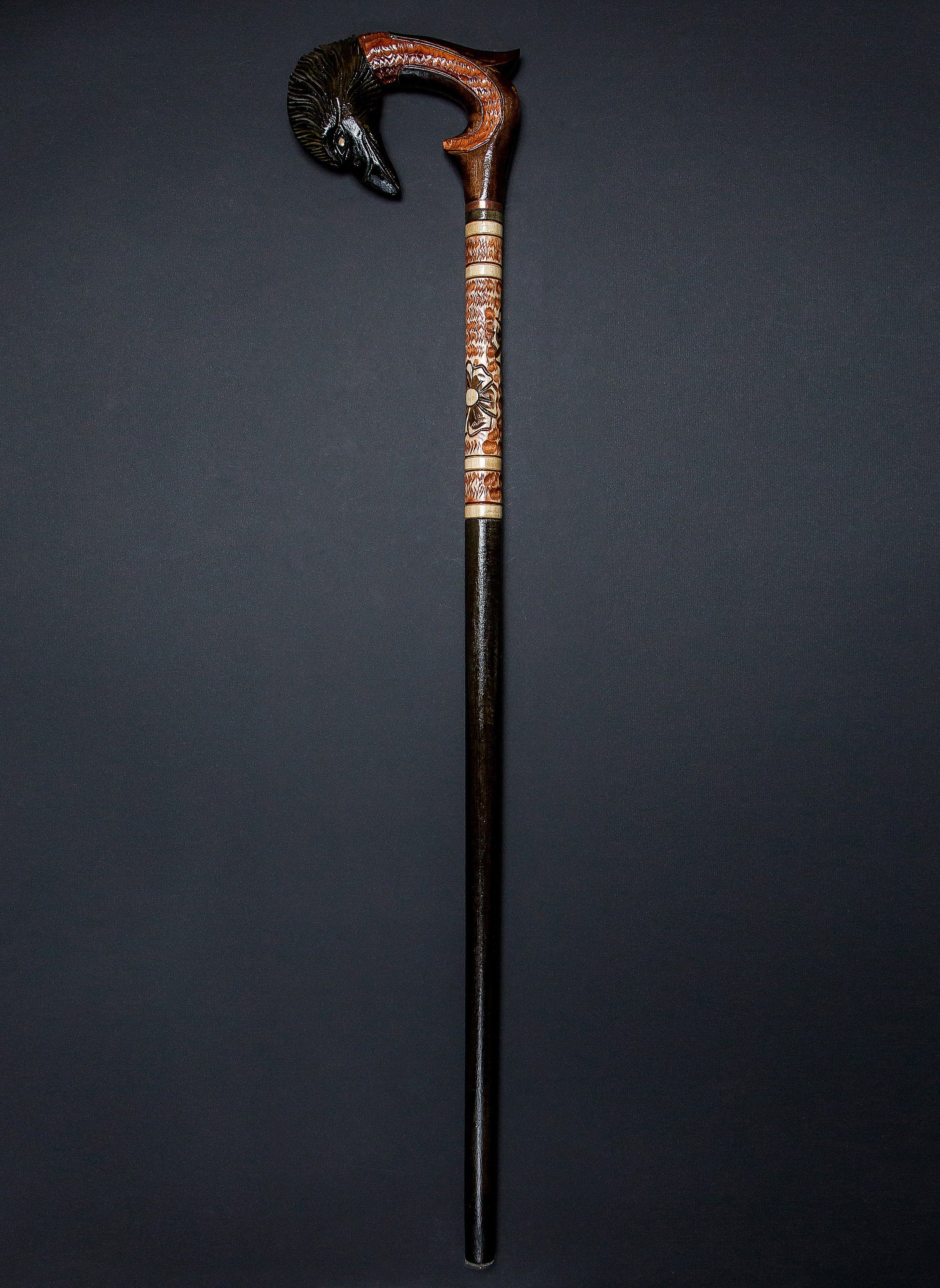 Wooden Walking Stick Crow Handle Black Antique Style Cane Etsy Australia