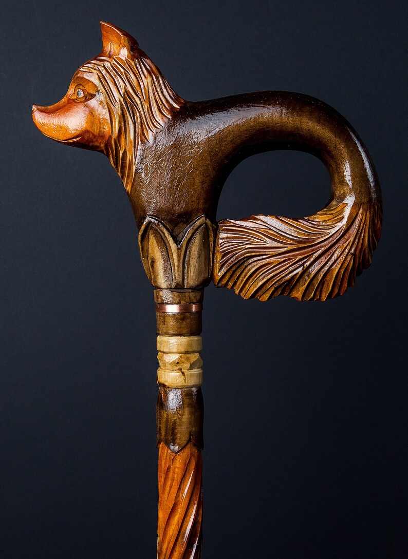 Walking Cane With a Fox Head Wooden Canes Walking Sticks for Etsy