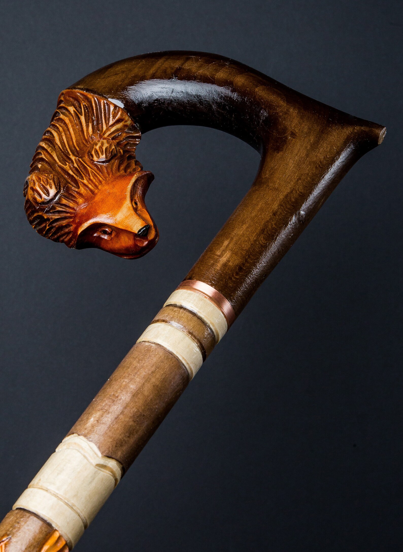 Fox walking cane stick Vintage walking cane Carved animal Etsy