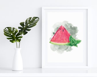 Aquarell Wassermelone Kunstdruck | A4 | Gedruckt auf Recyclingkarton | Digitaldruck | Obst Druck | Geschenk | Geburtstag | Weihnachten | Jubiläum