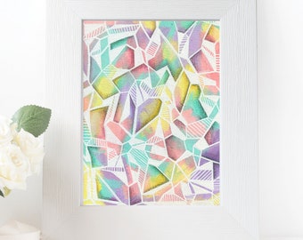 Geometric Abstract Art | Pastel Rainbow & White | Original | Canvas Art | Acrylic Paint