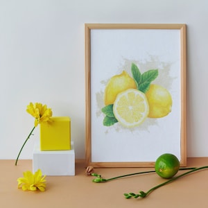 Watercolour Lemon Art Print A4 Printed on Recycled Paper Digital Art Print Fruit Print Gift Birthday Christmas Anniversary image 1