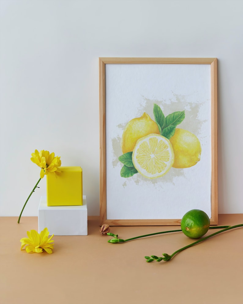 Watercolour Lemon Art Print A4 Printed on Recycled Paper Digital Art Print Fruit Print Gift Birthday Christmas Anniversary image 1